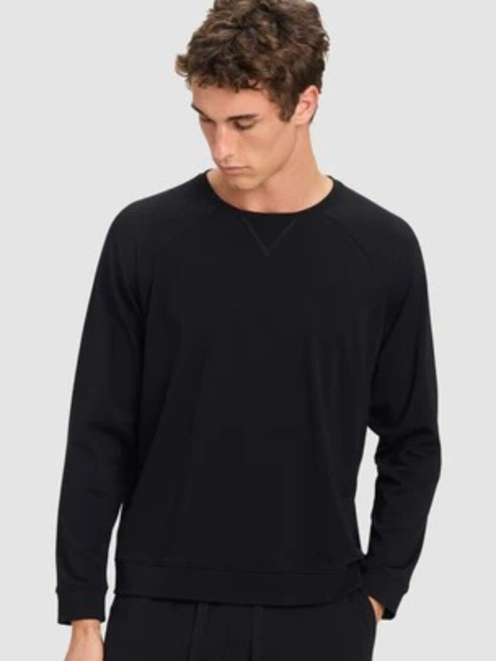 Cozy Earth Men's Brushed Bamboo Black Pullover Crewneck Sweatshirt Size L